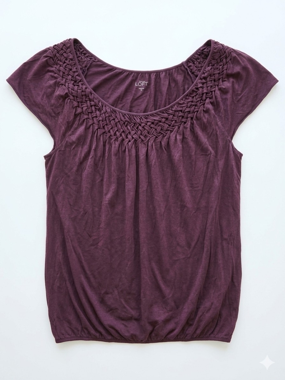 LOFT Plum Braided Scoop Neck Short Sleeve Top